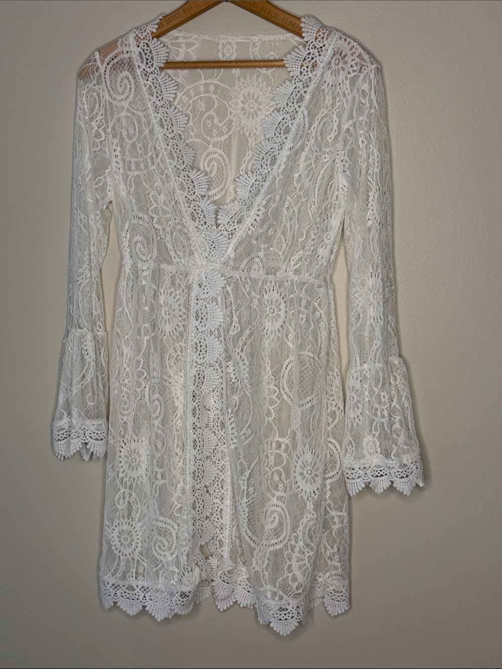 White Lace Wrap Romper with Scalloped Trim